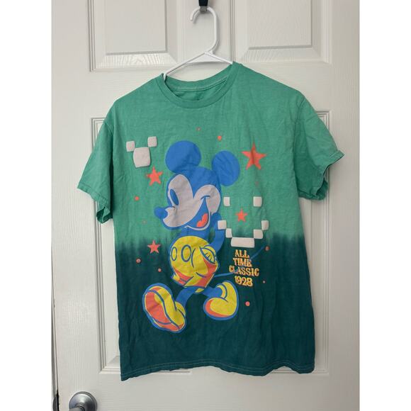 Disney Mickey Mouse Tie-Dye Retro Green and Blue Graphic T-Shirt Sz: Medium - Picture 1 of 4